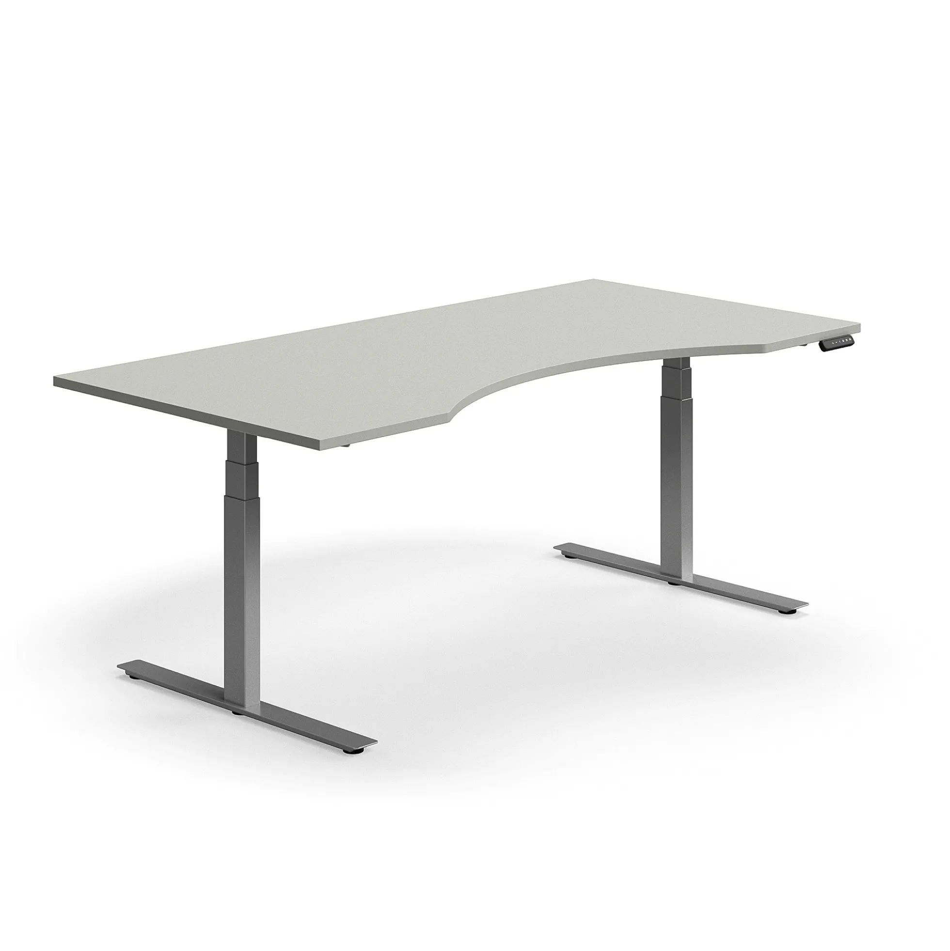 Sähköpöytä QBUS Kaareva pöytälevy, 2000x1000 mm, hopeanharmaa jalusta, vaaleanharmaa