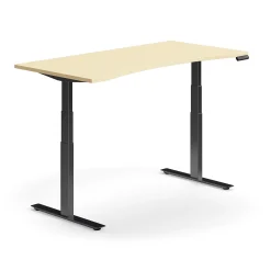 Sähköpöytä QBUS Kaareva pöytälevy, 1600x800 mm, musta jalusta, koivu