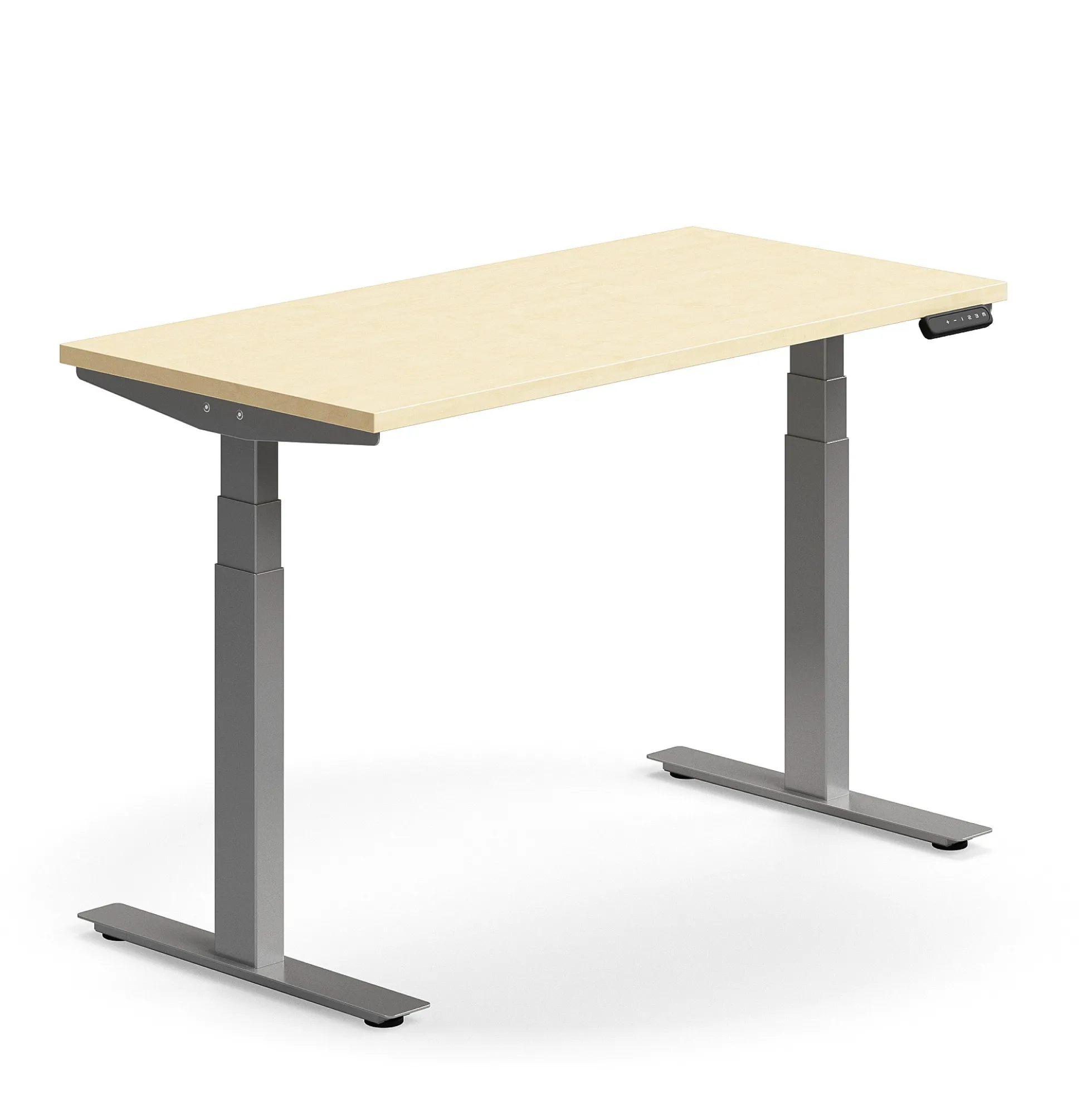 Sähköpöytä QBUS Suora pöytälevy, 1200x600 mm, hopeanharmaa jalusta, koivu