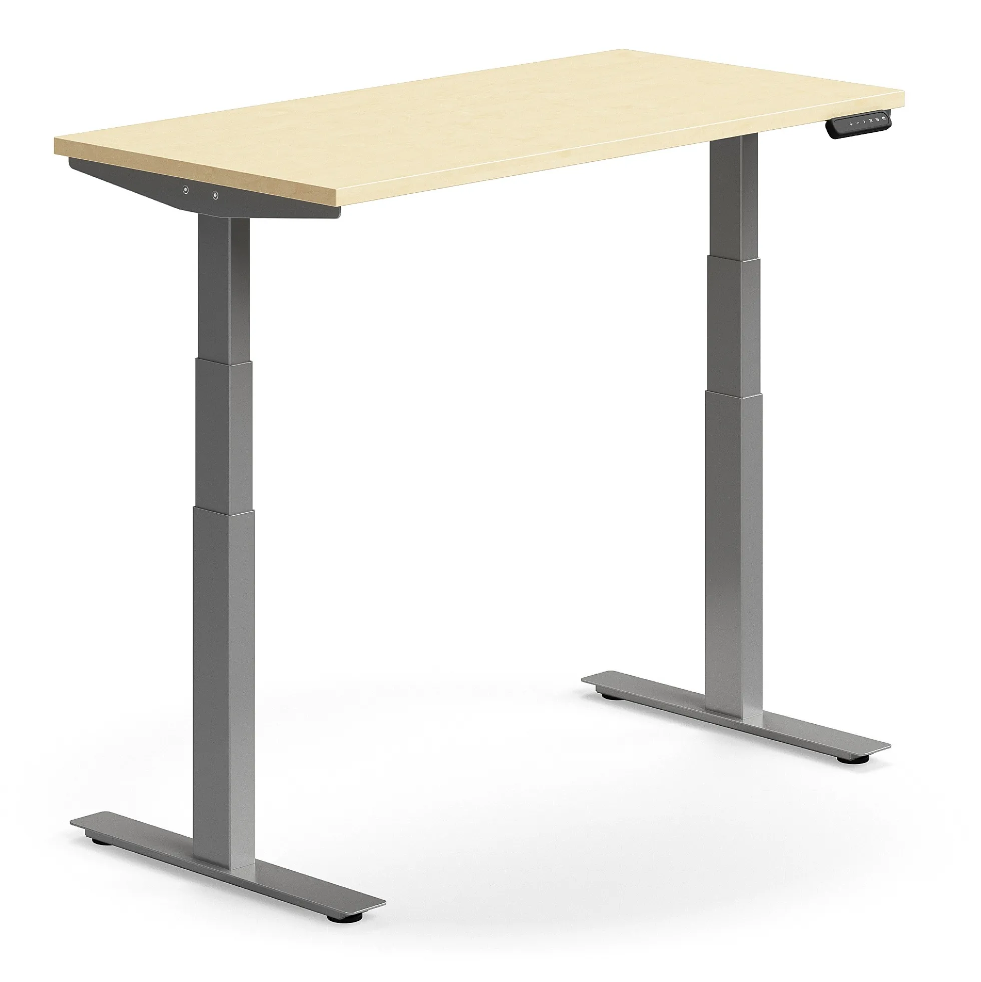 Sähköpöytä QBUS Suora pöytälevy, 1200x600 mm, hopeanharmaa jalusta, koivu