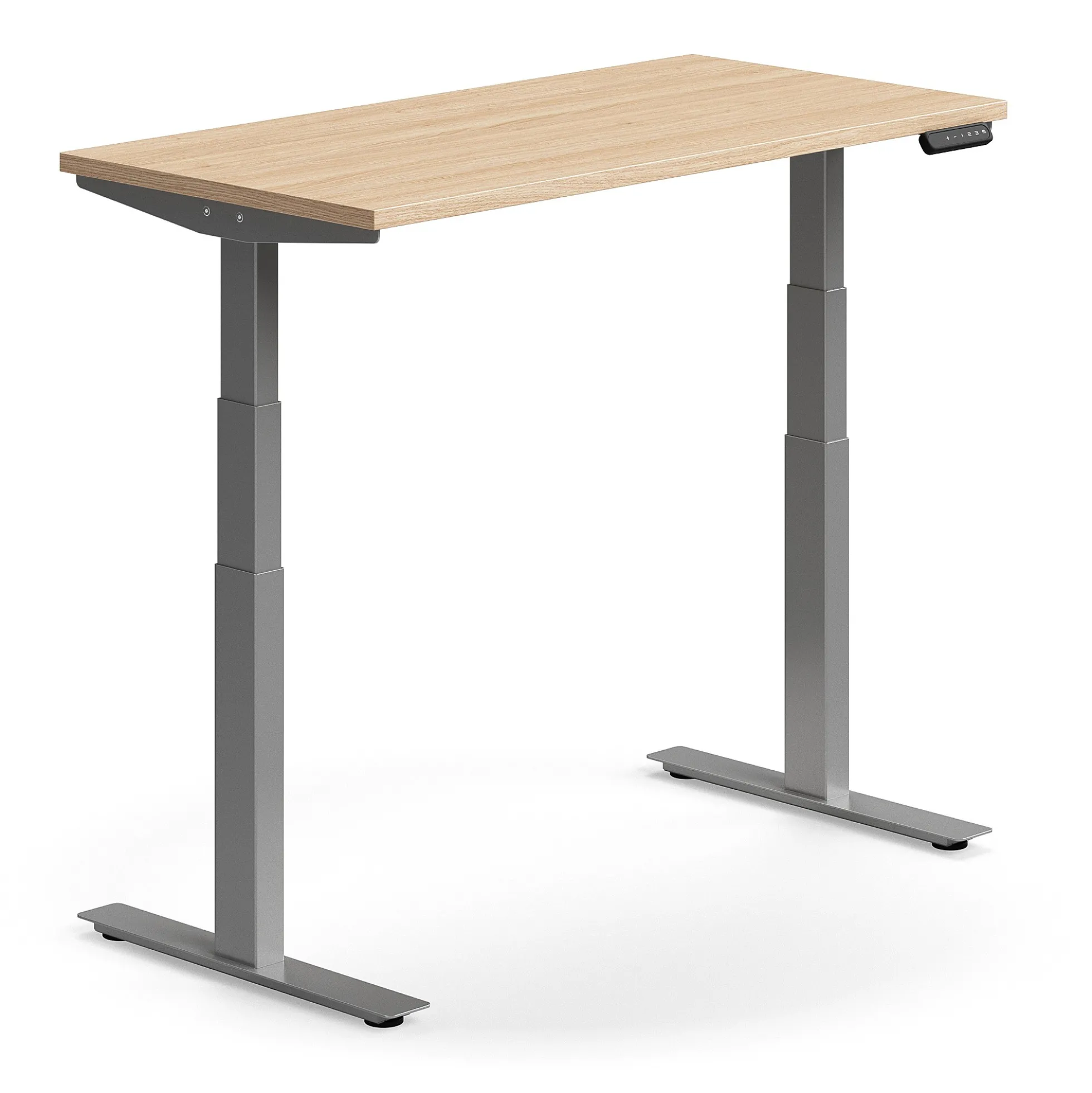Sähköpöytä QBUS Suora pöytälevy, 1200x600 mm, hopeanharmaa jalusta, tammi