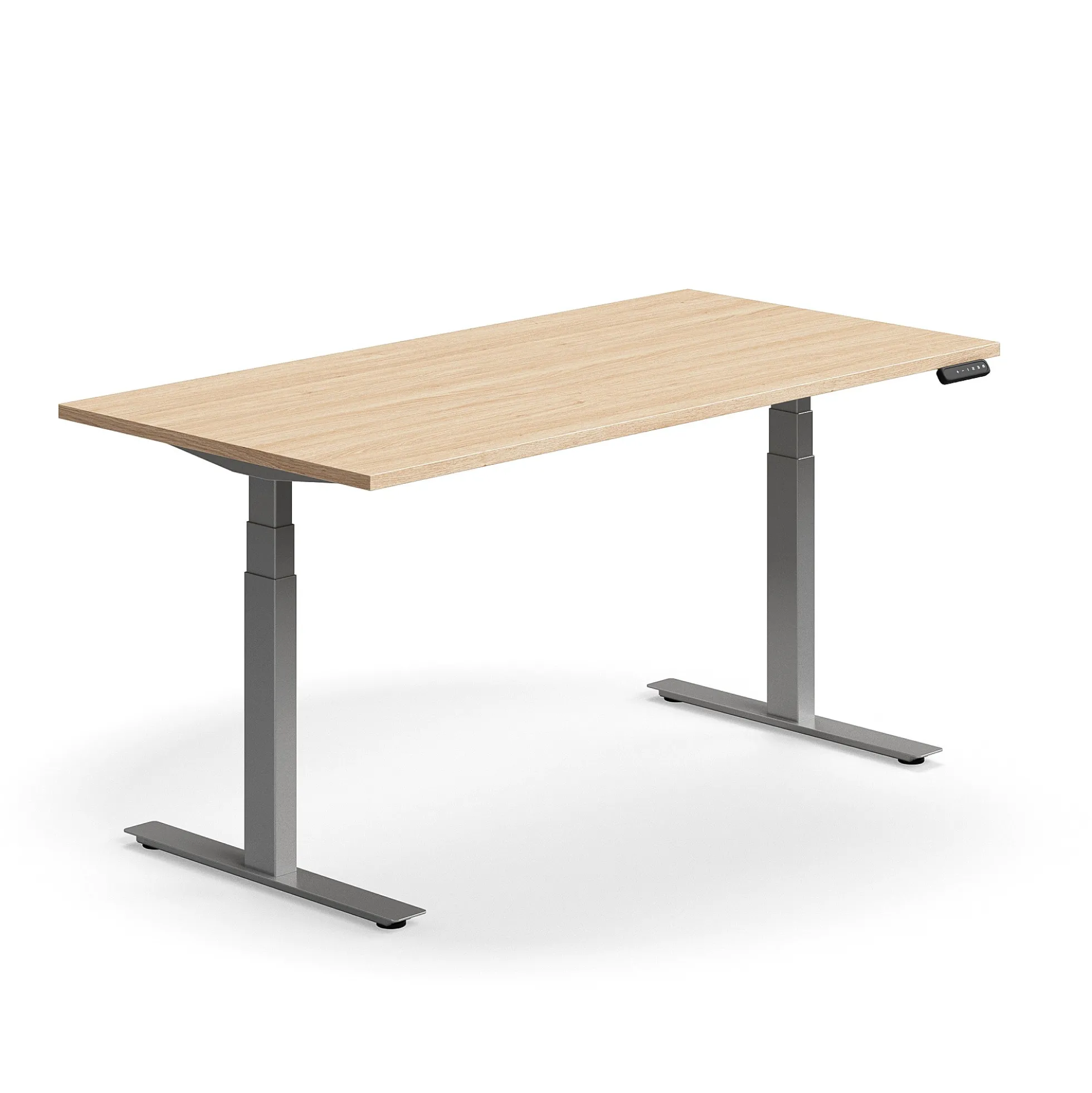 Sähköpöytä QBUS Suora pöytälevy, 1600x800 mm, hopeanharmaa jalusta, tammi