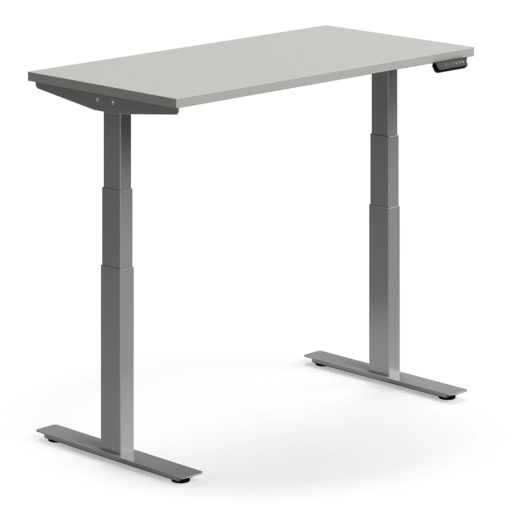 Sähköpöytä QBUS Suora pöytälevy, 1200x600 mm, hopeanharmaa jalusta, vaaleanharmaa