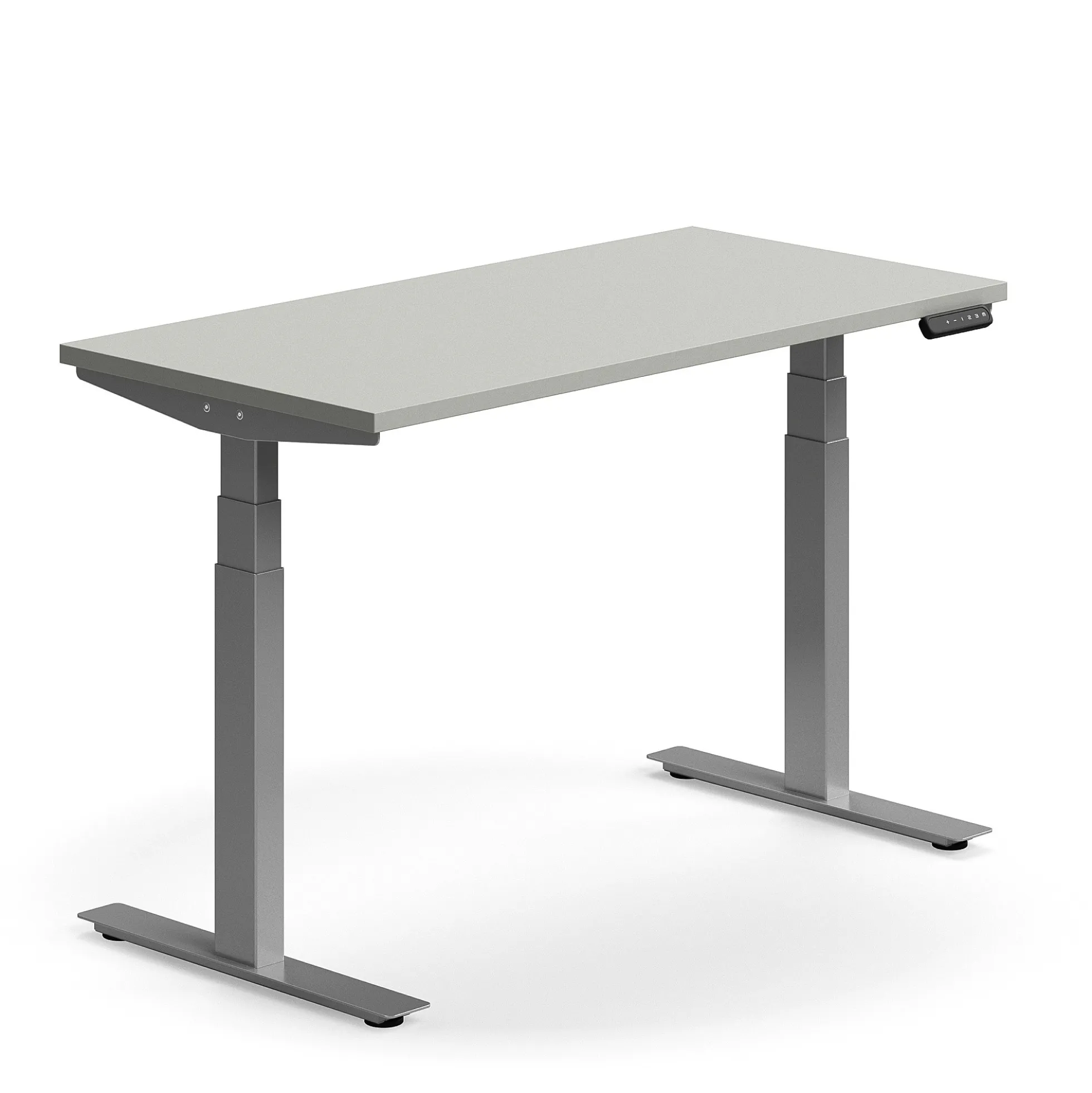 Sähköpöytä QBUS Suora pöytälevy, 1200x600 mm, hopeanharmaa jalusta, vaaleanharmaa