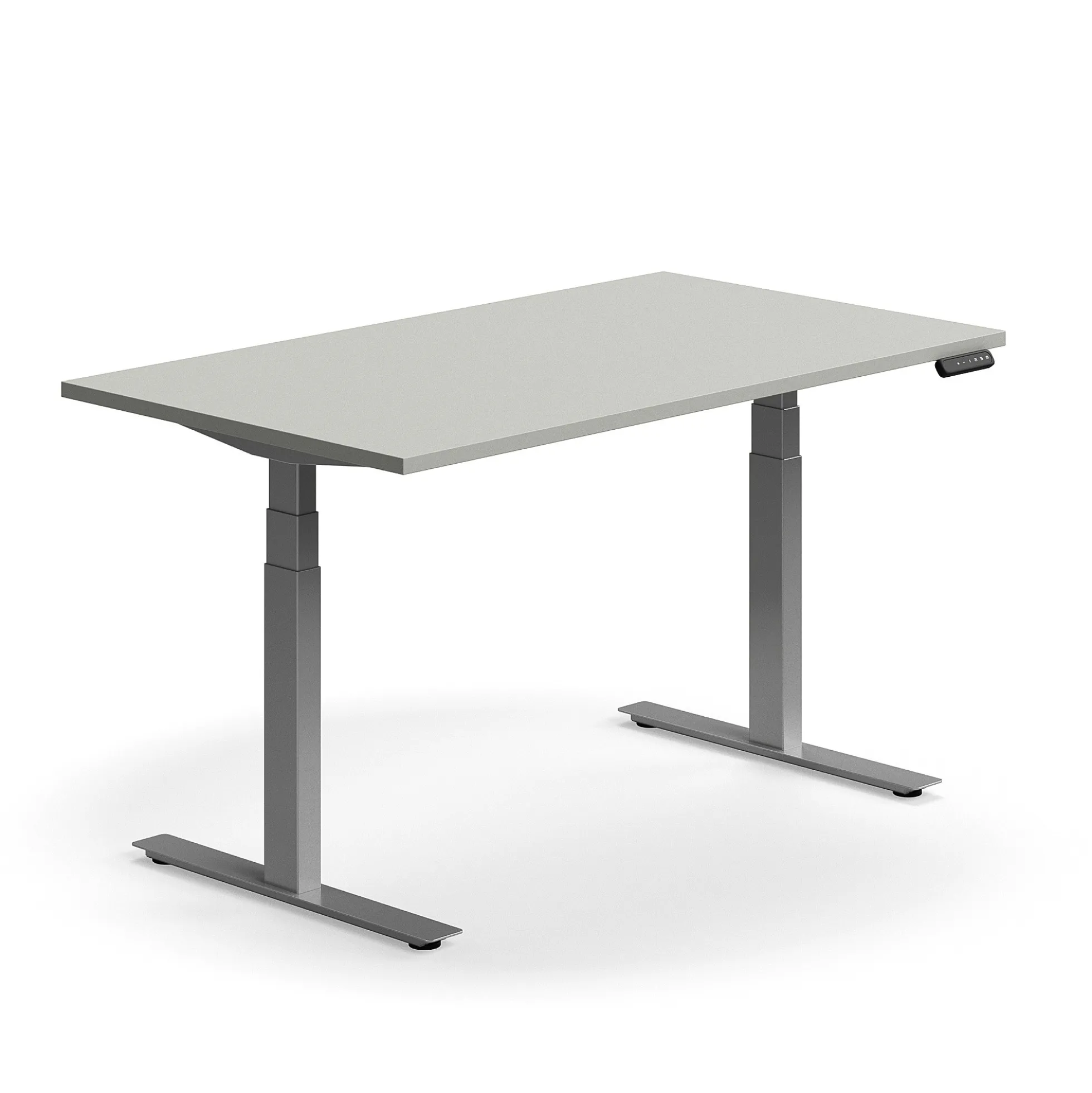 Sähköpöytä QBUS Suora pöytälevy, 1400x800 mm, hopeanharmaa jalusta, vaaleanharmaa