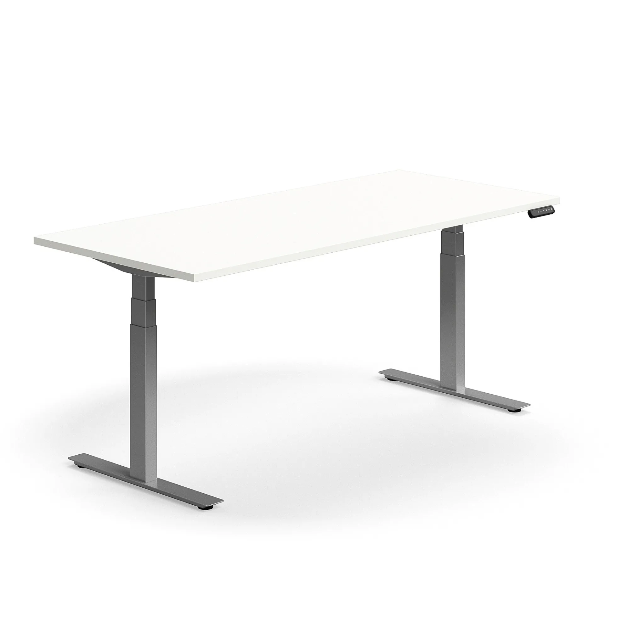 Sähköpöytä QBUS Suora pöytälevy, 1800x800 mm, hopeanharmaa jalusta, valkoinen