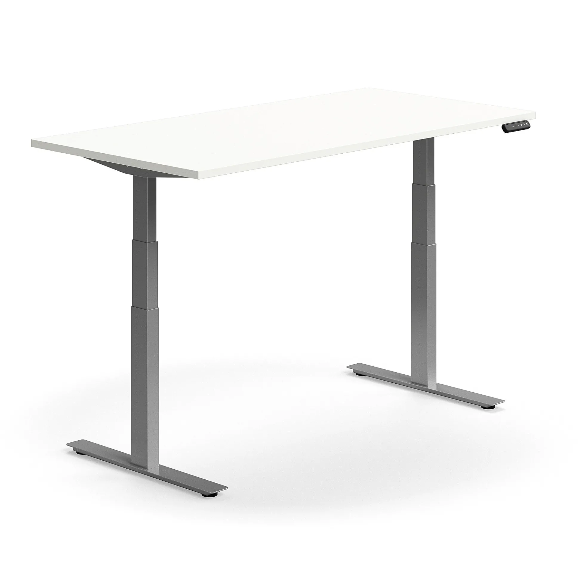 Sähköpöytä QBUS Suora pöytälevy, 1600x800 mm, hopeanharmaa jalusta, valkoinen