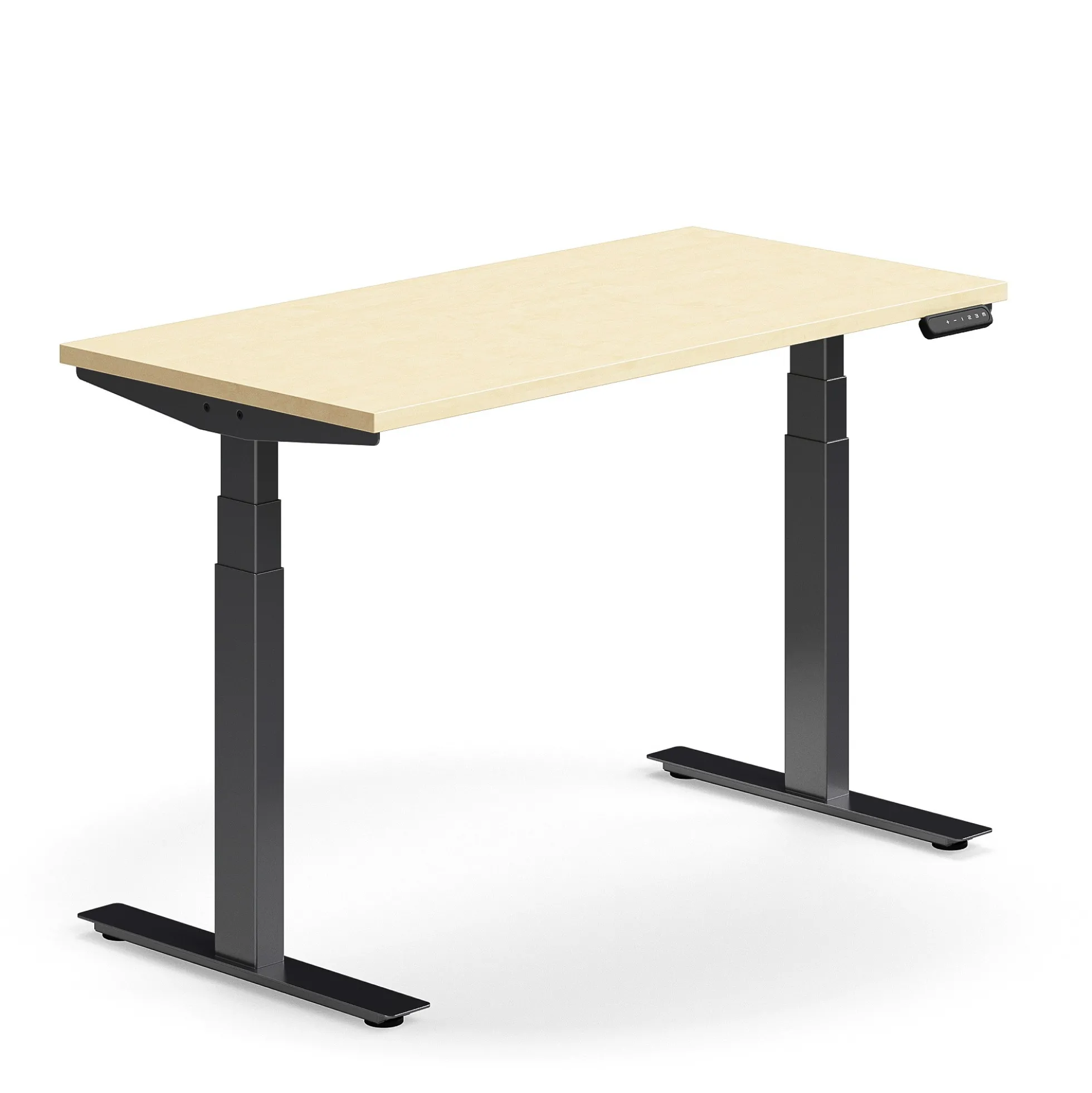 Sähköpöytä QBUS Suora pöytälevy, 1200x600 mm, musta jalusta, koivu