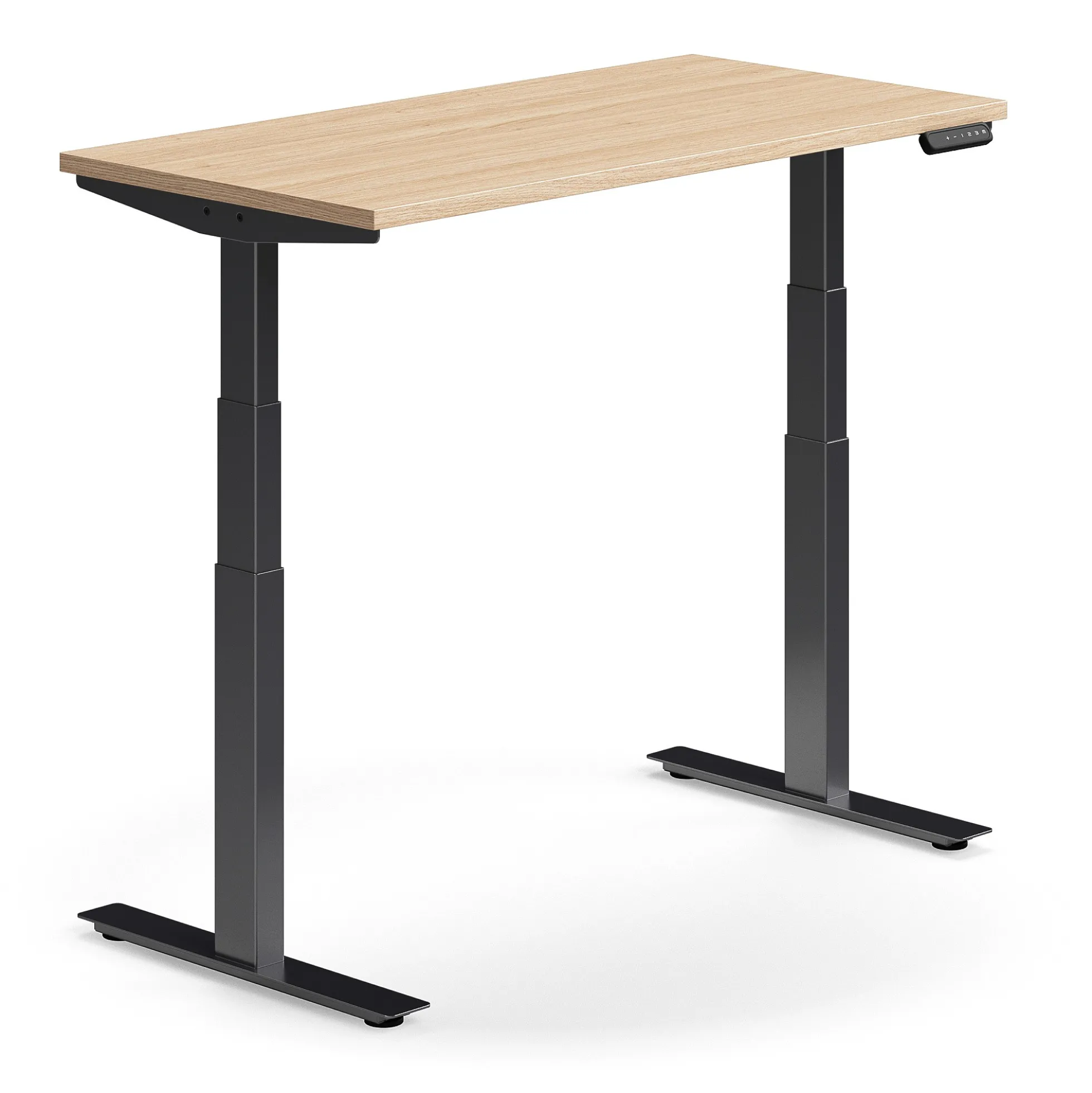 Sähköpöytä QBUS Suora pöytälevy, 1200x600 mm, musta jalusta, tammi