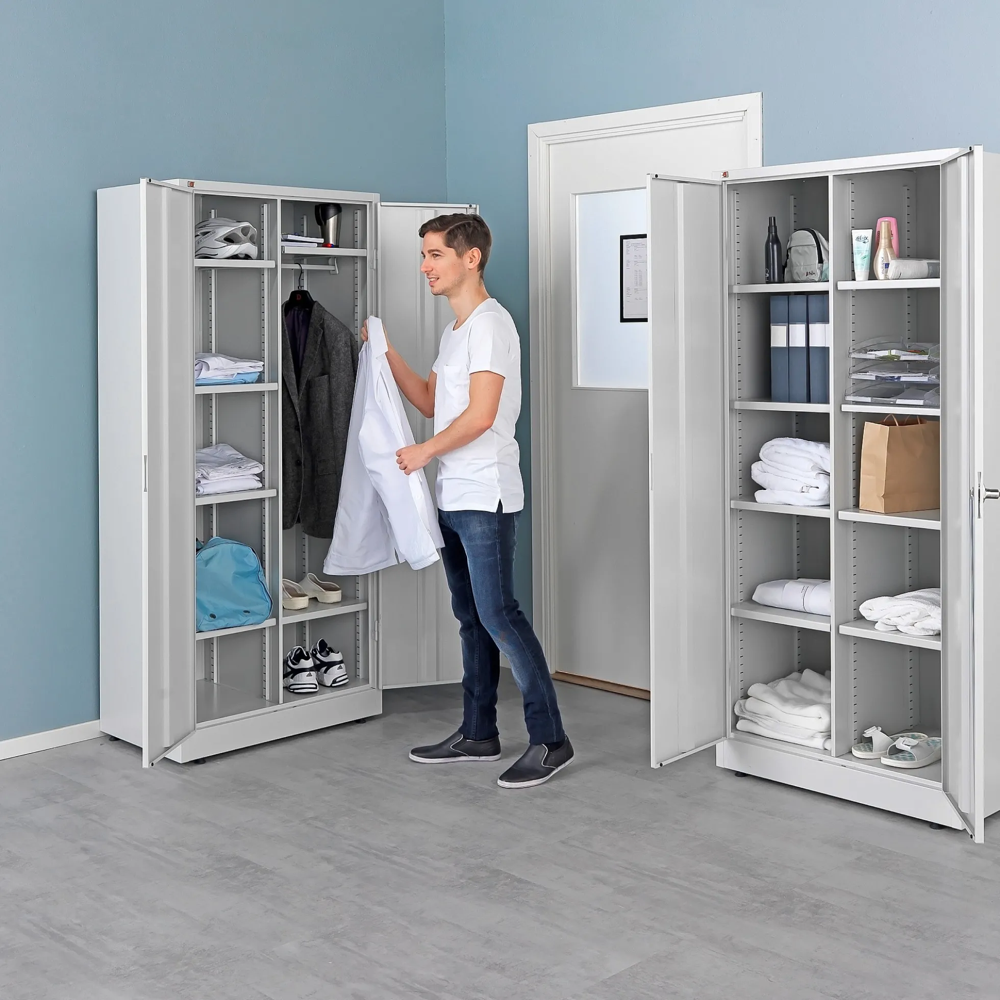 Säilytyskaappi CHANGE 8 säädettävää hyllyä, 1800x800x500 mm, vaaleanharmaa