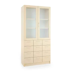 Säilytyskaappi THEO Laatikot ja lasiovet, 1000x470x2100 mm, koivu