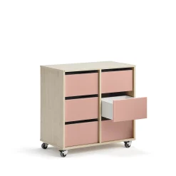 Säilytyslaatikosto CASPER 6 laatikkoa, koivu, tummanvaaleanpunainen