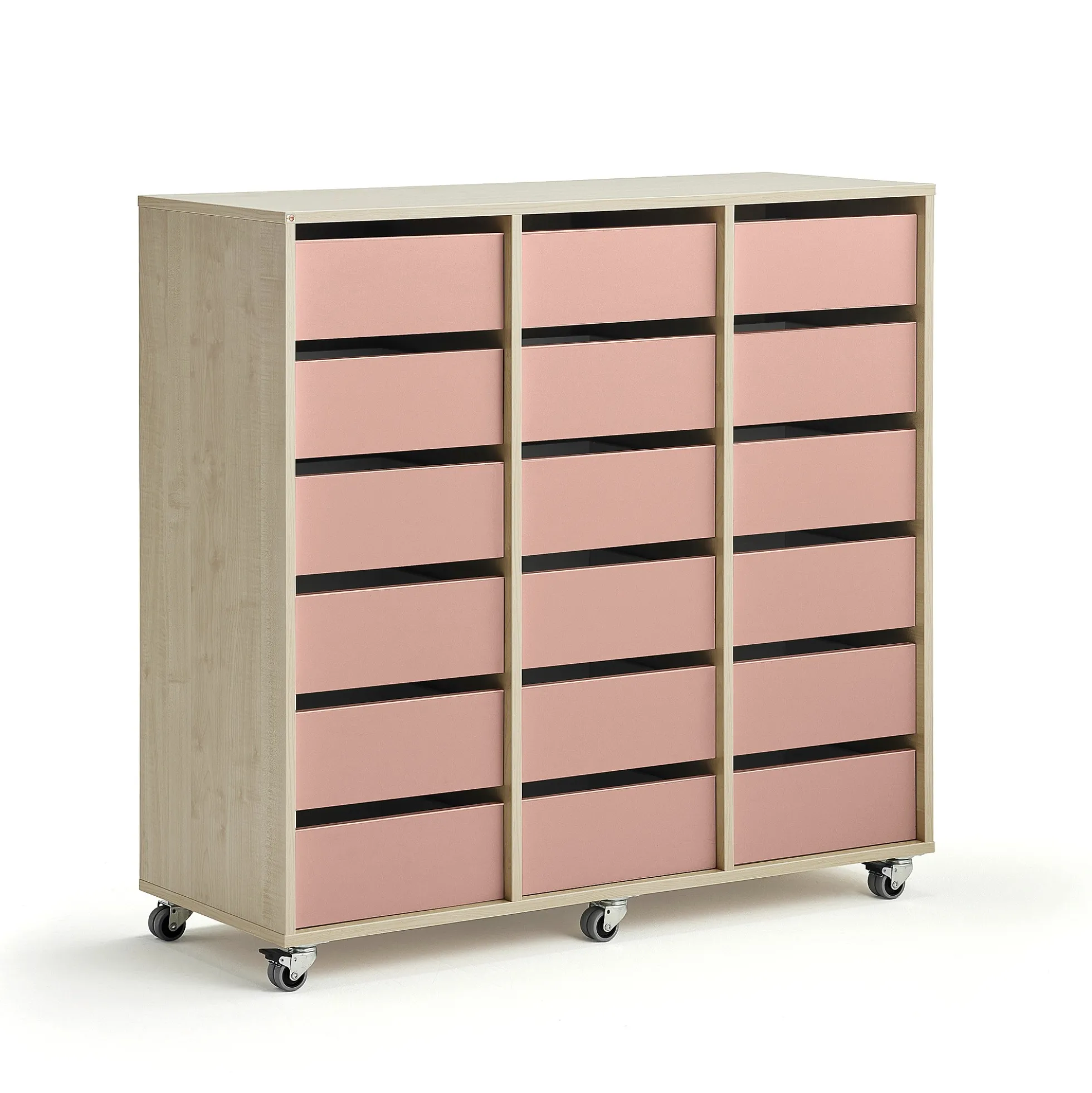 Säilytyslaatikosto CASPER 18 laatikkoa, koivu, tummanvaaleanpunainen