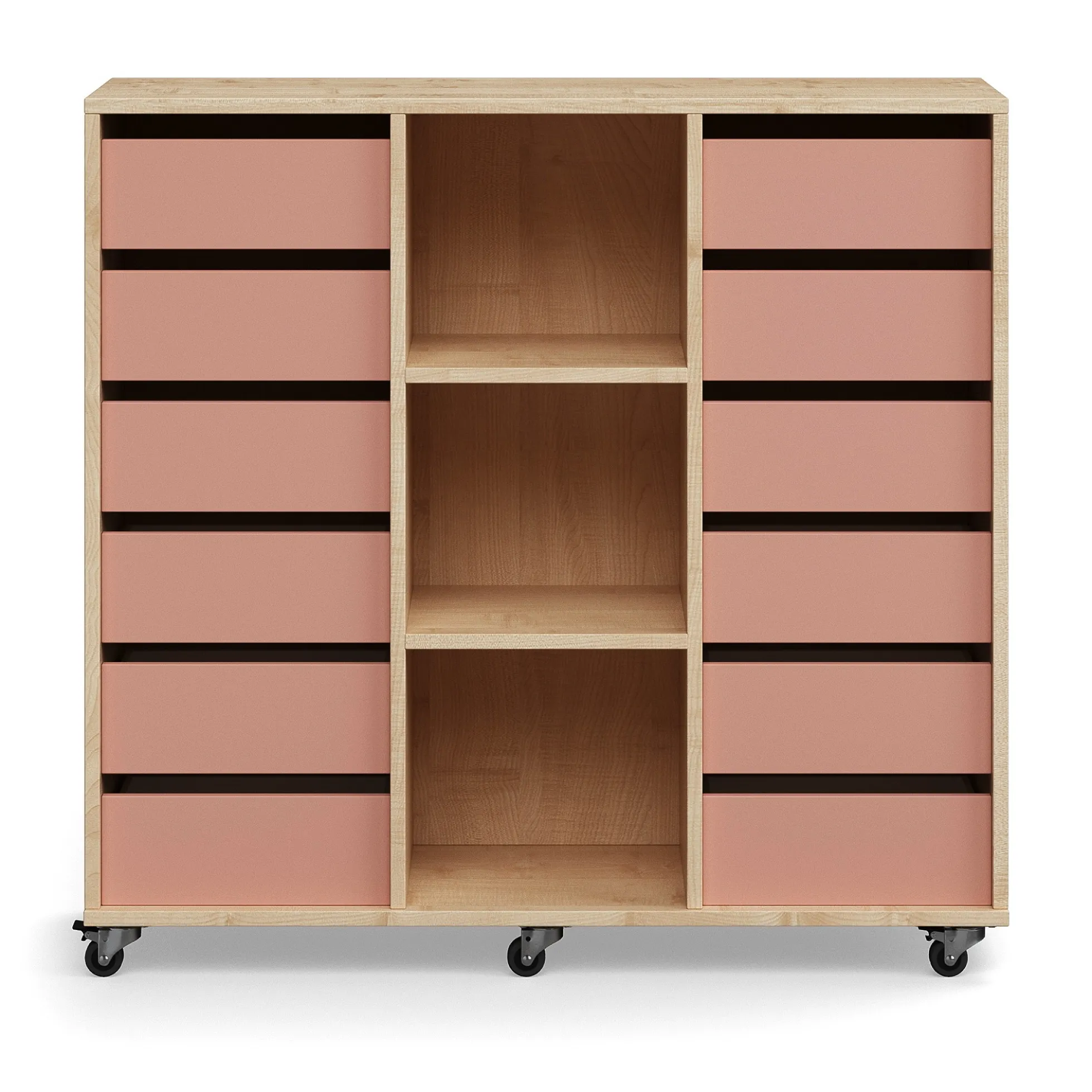Säilytyslaatikosto CASPER 12 laatikkoa, 3 lokeroa, koivu, tummanvaaleanpunainen