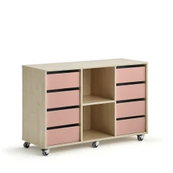 Säilytyslaatikosto CASPER 8 laatikkoa, 2 lokeroa, koivu, tummanvaaleanpunainen
