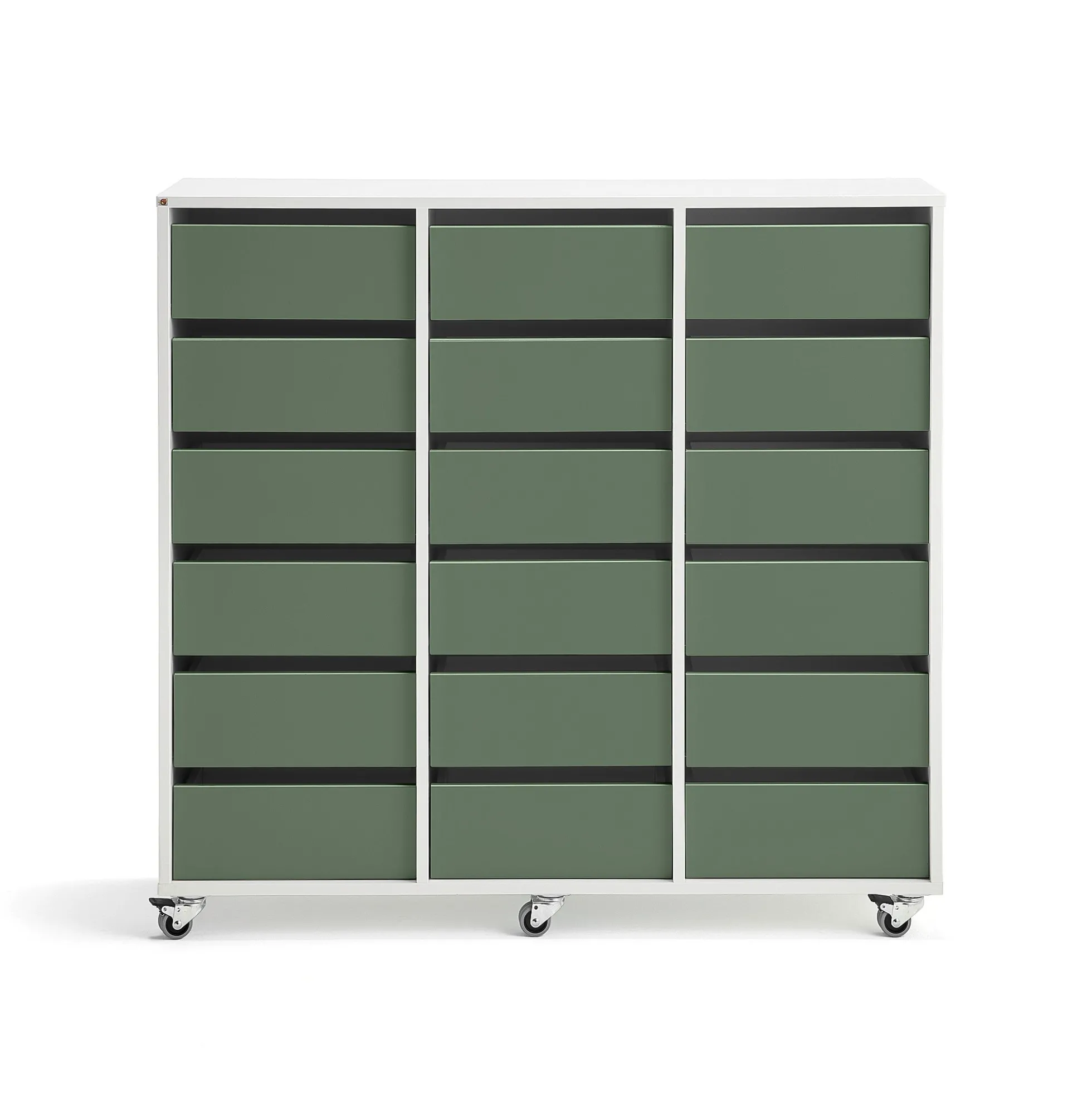 Säilytyslaatikosto CASPER 18 laatikkoa, valkoinen, tummanvihreä