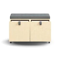 Säilytyspenkki QBUS Jalusta, kahva, 534x800x420 mm, hopeanharmaa, koivu, harmaa istuintyyny