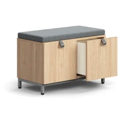 Säilytyspenkki QBUS Jalusta, kahva, 534x800x420 mm, hopeanharmaa, tammi, harmaa istuintyyny