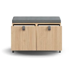 Säilytyspenkki QBUS Jalusta, kahva, 534x800x420 mm, hopeanharmaa, tammi, harmaa istuintyyny