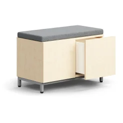 Säilytyspenkki QBUS Jalusta, ponnahdussalpa, 534x800x420 mm, hopea, koivu, harmaa tyyny