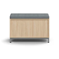 Säilytyspenkki QBUS Jalusta, ponnahdussalpa, 534x800x420 mm, hopea, tammi, harmaa tyyny
