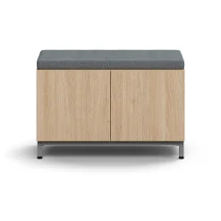 Säilytyspenkki QBUS Jalusta, ponnahdussalpa, 534x800x420 mm, hopea, tammi, harmaa tyyny