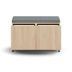 Säilytyspenkki QBUS Jalusta, ponnahdussalpa, 534x800x420 mm, hopea, tammi, harmaa tyyny