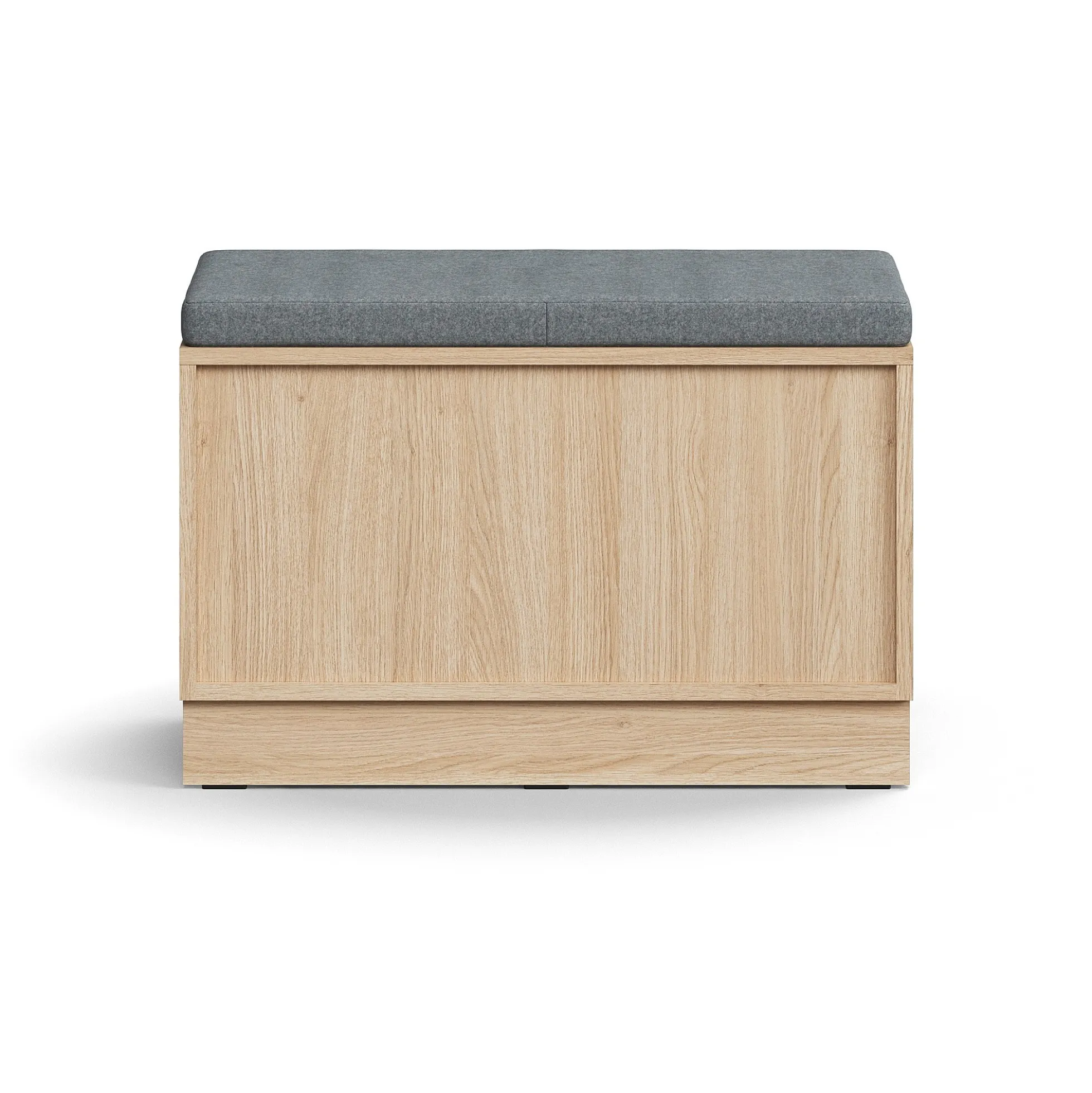 Säilytyspenkki QBUS Sokkeli, ponnahdussalpa, 534x800x420 mm, tammi, harmaa tyyny
