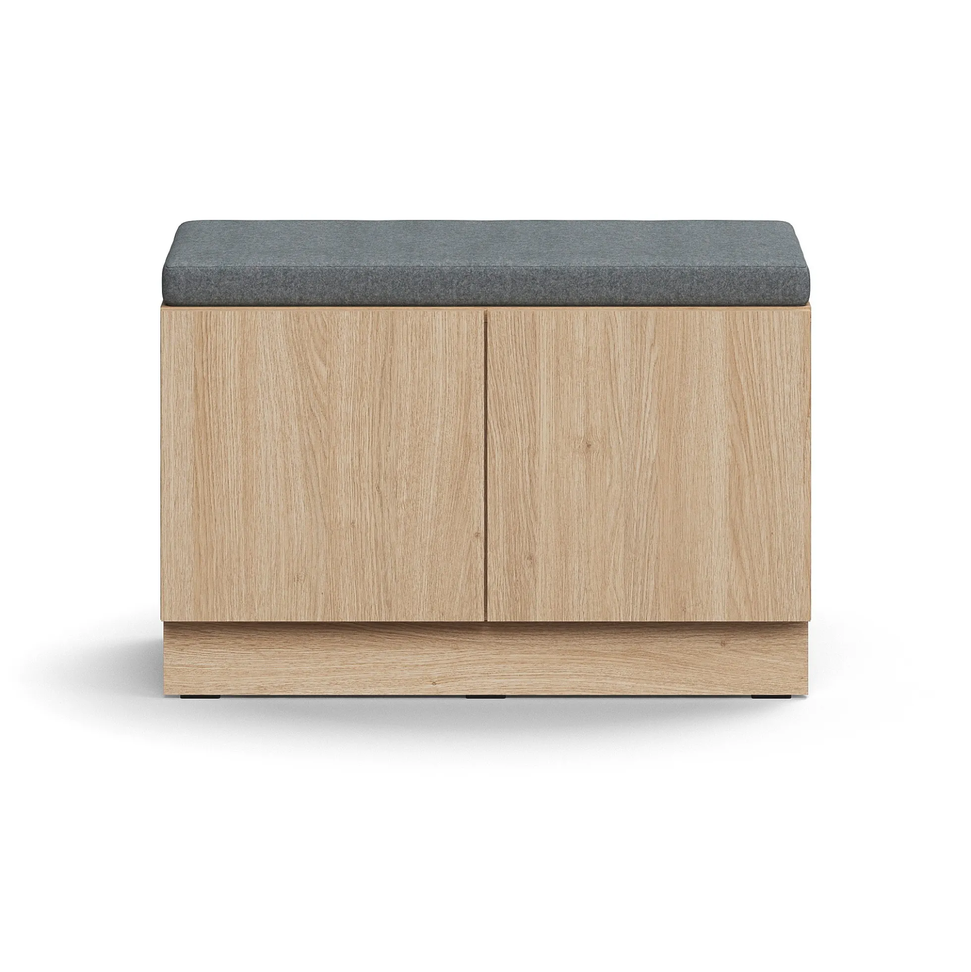 Säilytyspenkki QBUS Sokkeli, ponnahdussalpa, 534x800x420 mm, tammi, harmaa tyyny