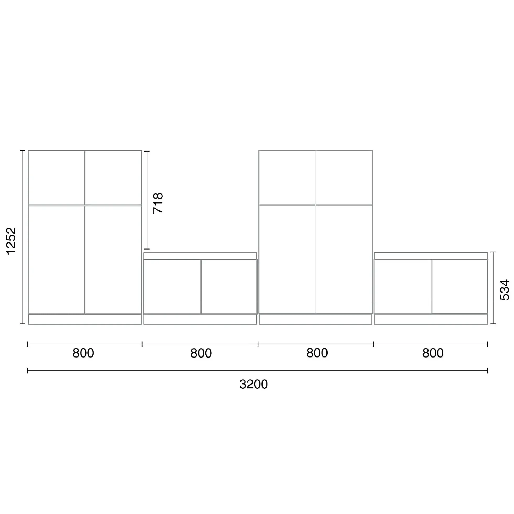Säilytysratkaisu QBUS 2 kaappia + 2 säilytyspenkkiä, sokkeli, kahvat, 1252x3200x420 mm, koivu, vihreä istuintyyny