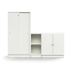 Säilytysratkaisu QBUS Lukollinen kaappi + 2 lokeroa + matala kaappi, sokkeli, kahvat, 1636x2000x420 mm, valkoinen