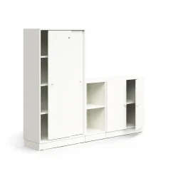 Säilytysratkaisu QBUS Lukollinen kaappi + 2 lokeroa + matala kaappi, sokkeli, kahvat, 1636x2000x420 mm, valkoinen