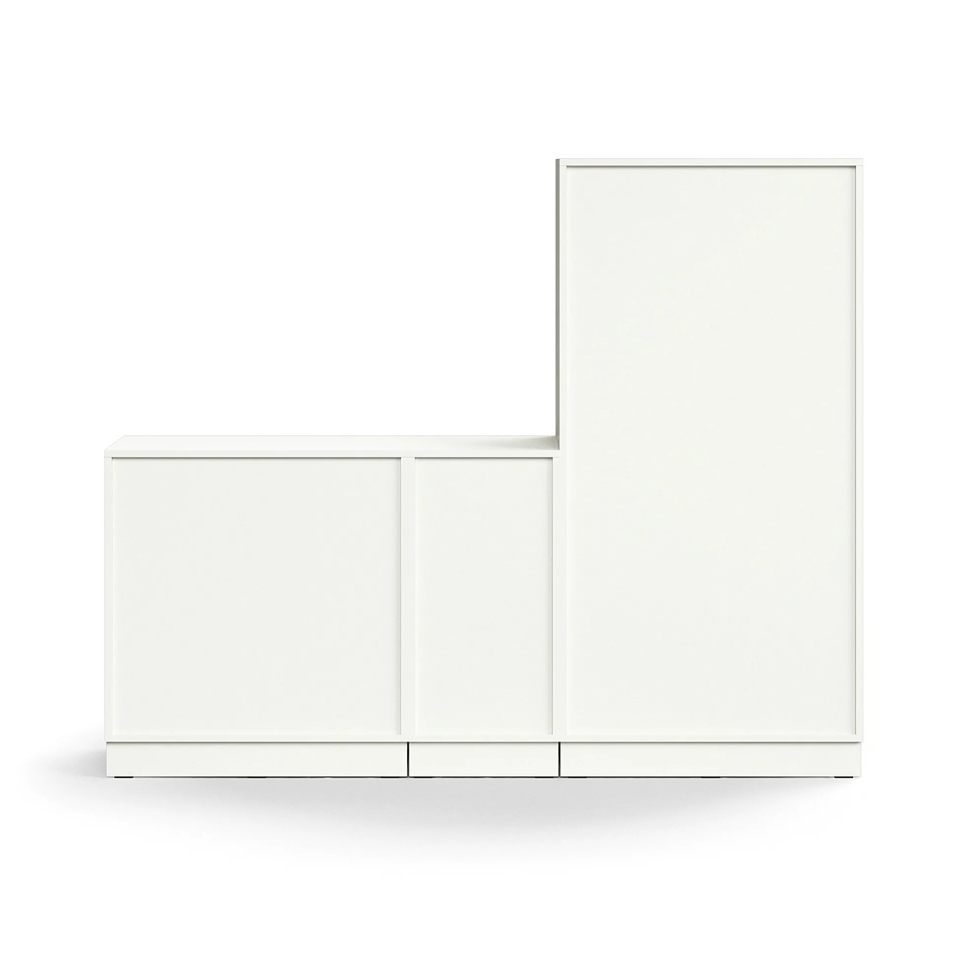 Säilytysratkaisu QBUS Lukollinen kaappi + 2 lokeroa + matala kaappi, sokkeli, kahvat, 1636x2000x420 mm, valkoinen