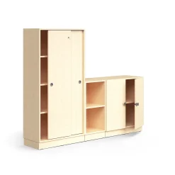 Säilytysratkaisu QBUS Lukollinen kaappi + 2 lokeroa + matala kaappi, sokkeli, kahvat, 1636x2000x420 mm, koivu