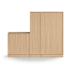 Säilytysratkaisu QBUS Lukollinen kaappi + 4 lokeroa + 4 vetolaatikkoa, sokkeli, kahvat, 1636x2000x420 mm, tammi