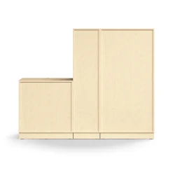 Säilytysratkaisu QBUS Lukollinen kaappi + 4 lokeroa + 4 vetolaatikkoa, sokkeli, kahvat, 1636x2000x420 mm, koivu