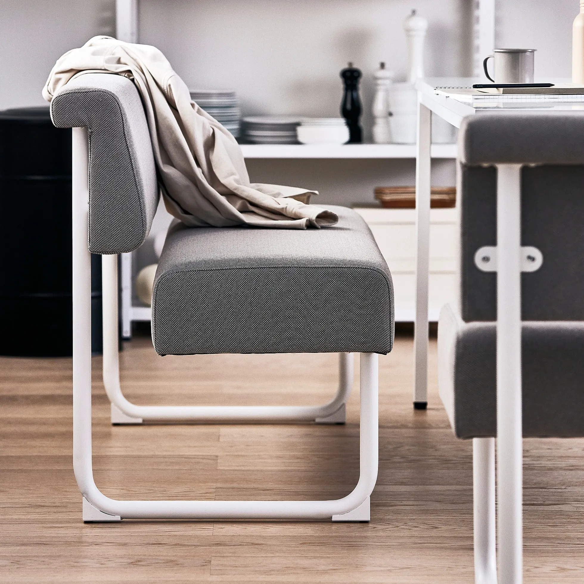 Sohva START 1400 mm, kangas, harmaanbeige, valkoinen