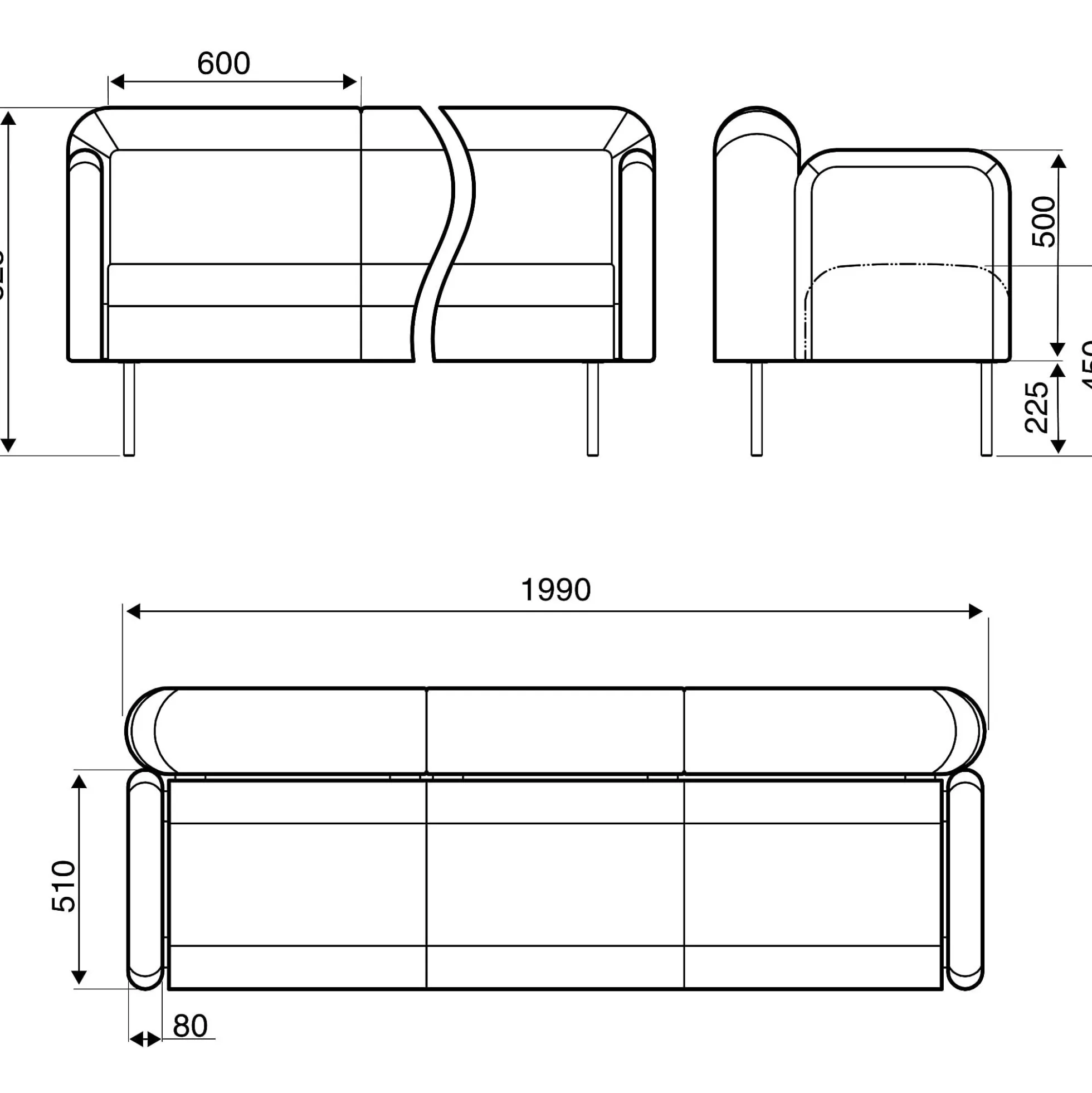 Sohva VARIETY 3-istuttava, kangas Blues CSII, turkoosi/oranssi