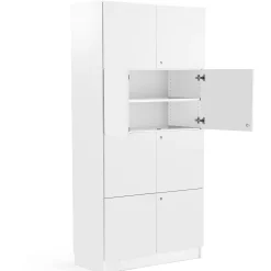 Tarvikekaappi THEO 4 pariovea, 2100x1000x470 mm, valkoinen