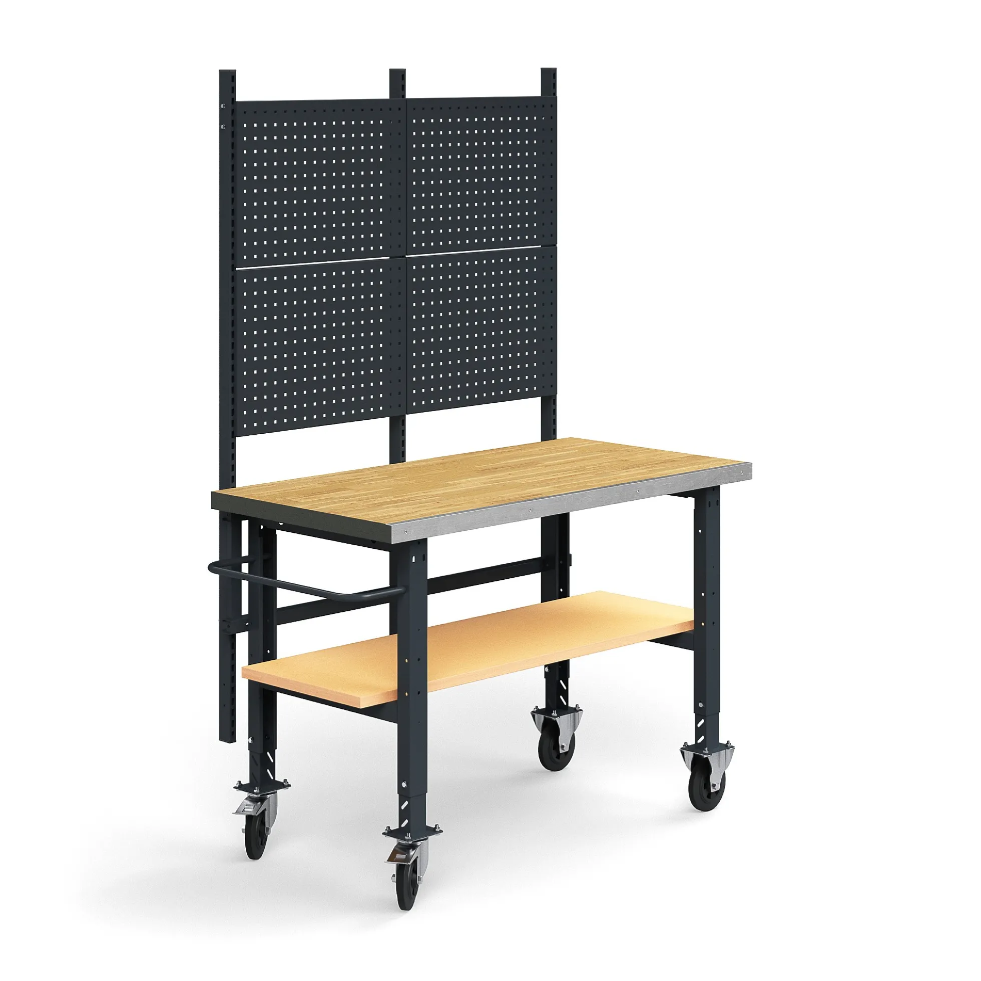 Teollisuuspöytäkokonaisuus TRUST Siirrettävä, työkalupaneeli, alahylly, 1500x760 mm, tammiparketti
