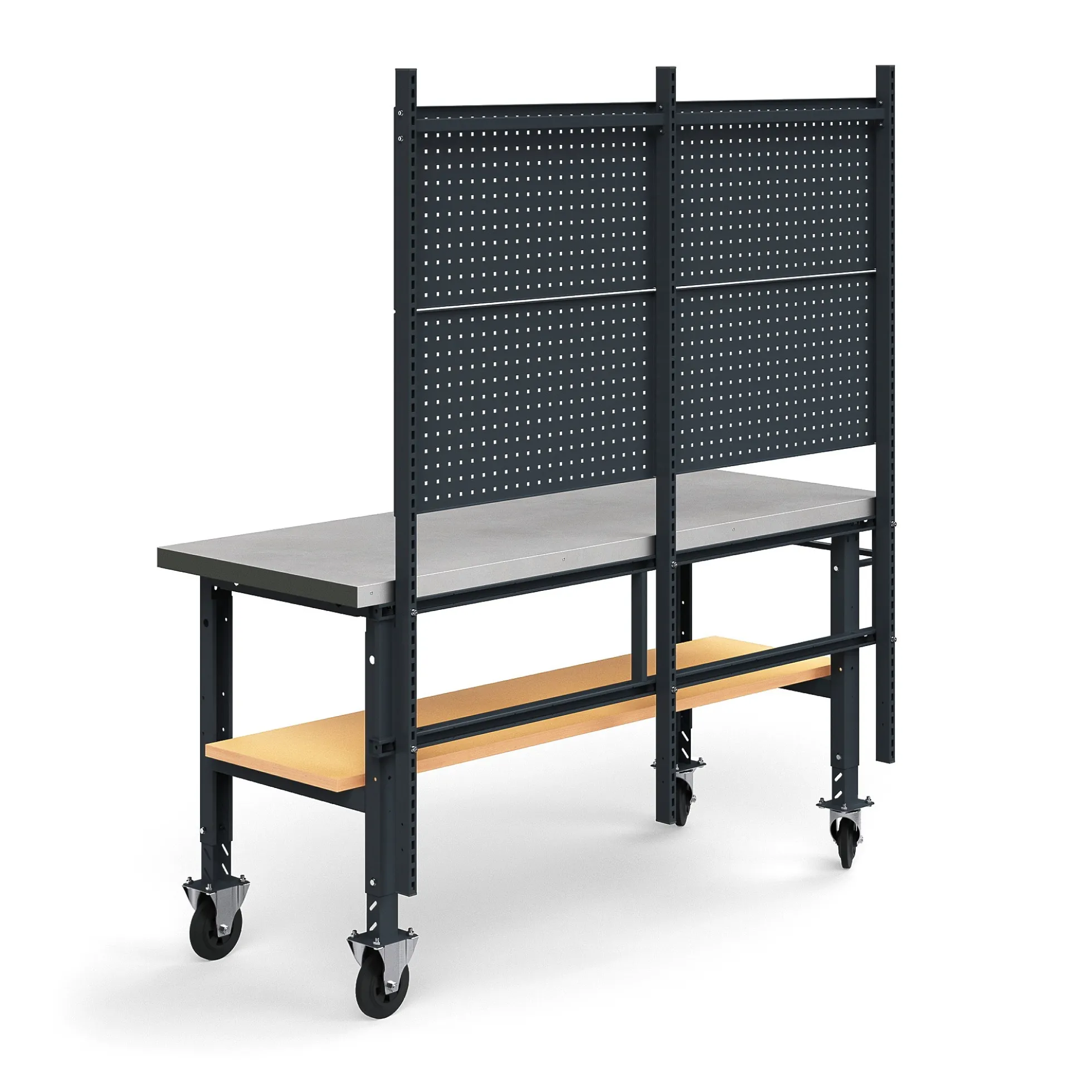 Teollisuuspöytäkokonaisuus TRUST Siirrettävä, työkalupaneeli, alahylly, 2000x760 mm, teräs