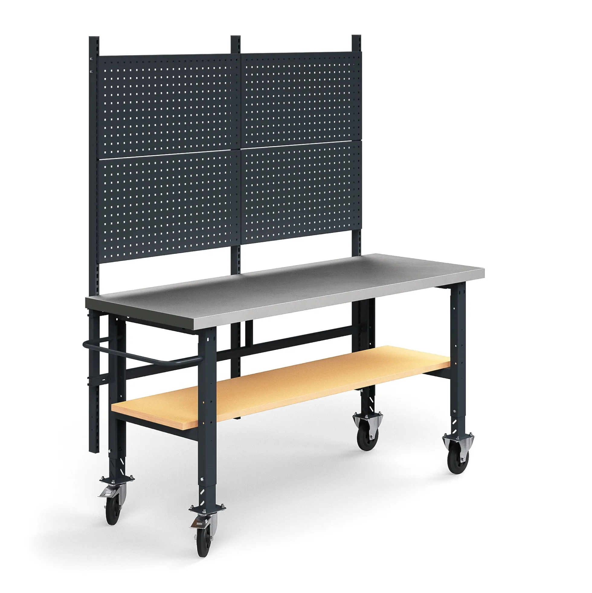 Teollisuuspöytäkokonaisuus TRUST Siirrettävä, työkalupaneeli, alahylly, 2000x760 mm, teräs