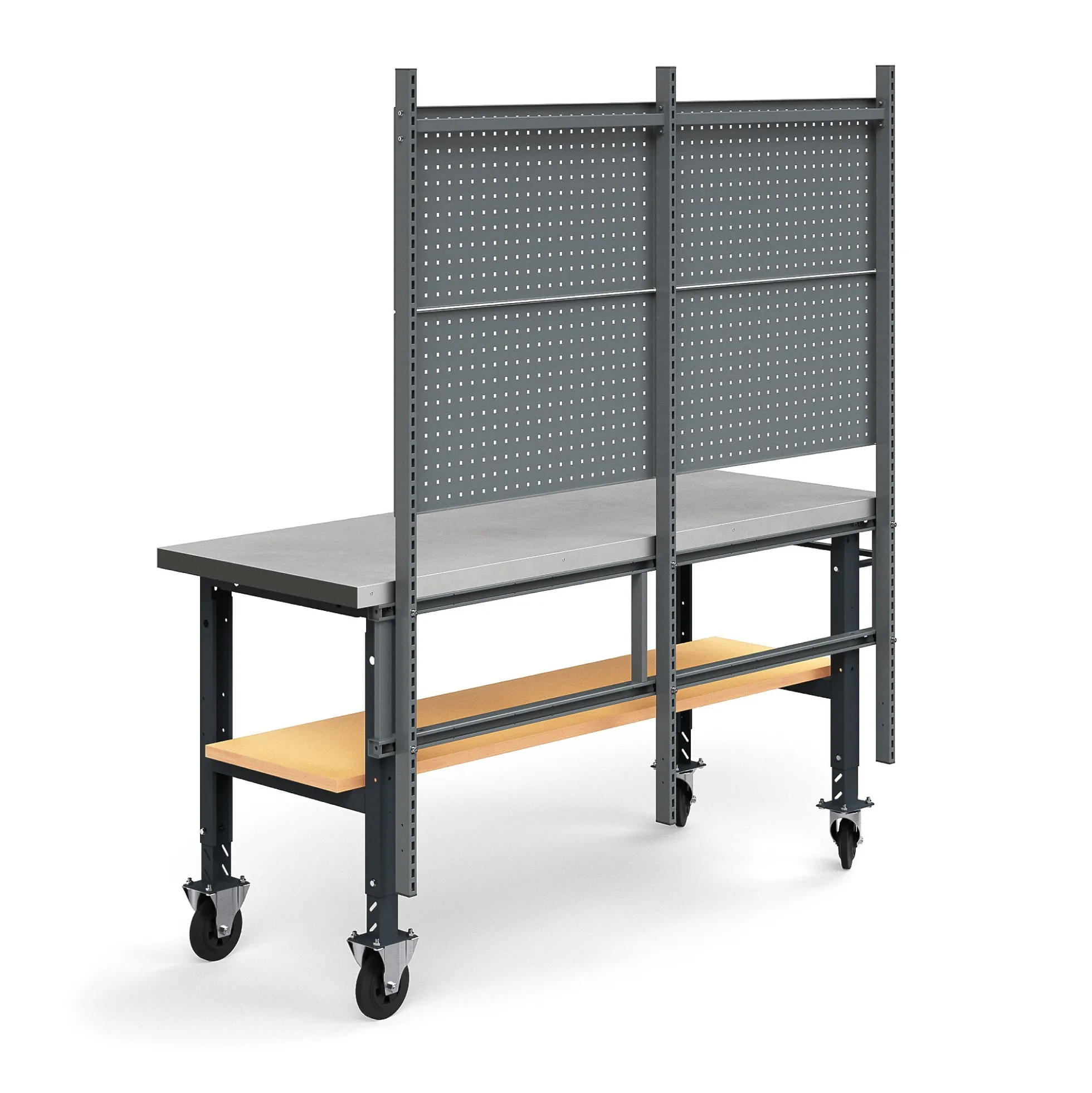 Teollisuuspöytäkokonaisuus TRUST Siirrettävä, työkalupaneeli, alahylly, 2000x760 mm, teräs