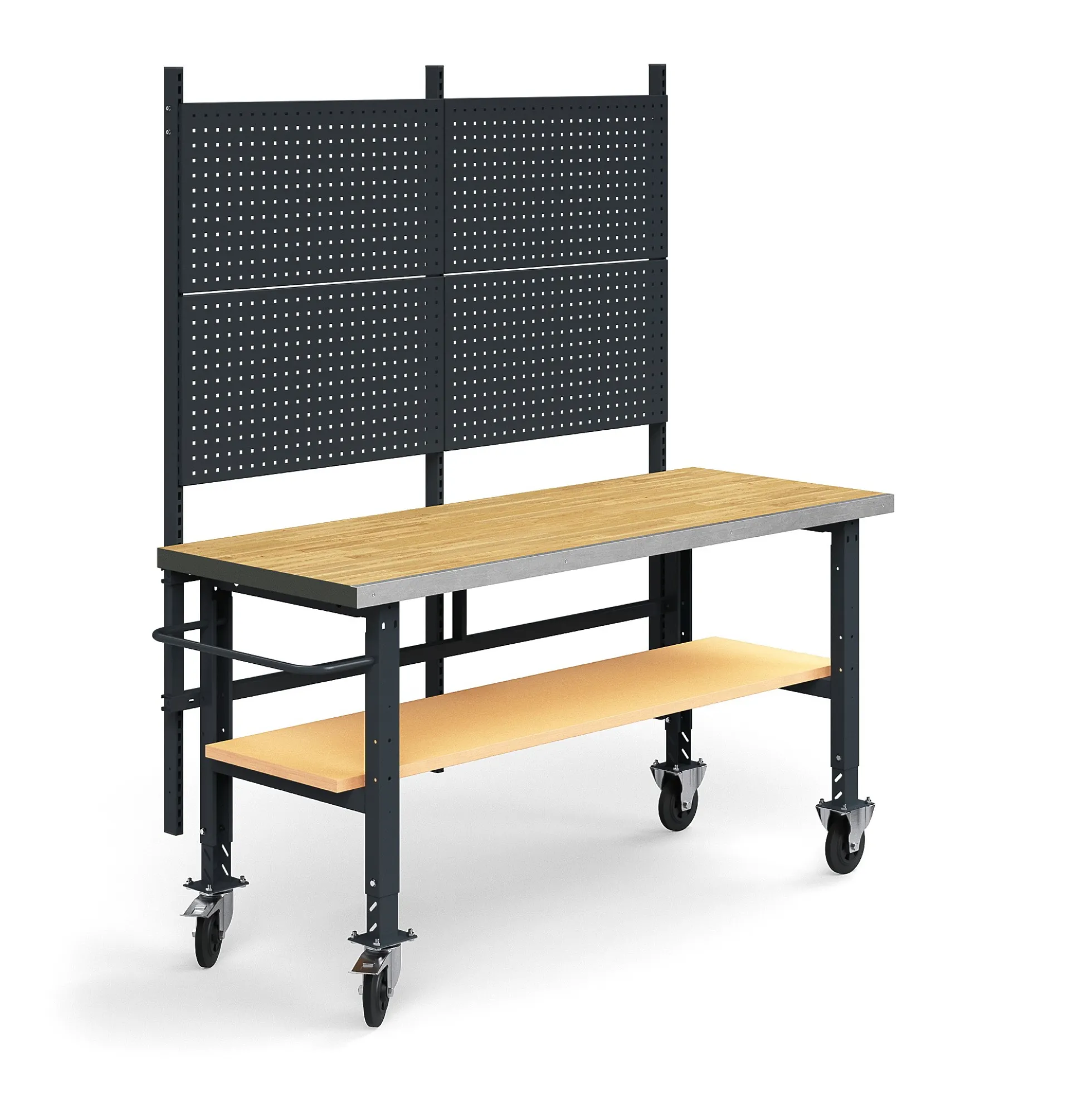 Teollisuuspöytäkokonaisuus TRUST Siirrettävä, työkalupaneeli, alahylly, 2000x760 mm, tammiparketti