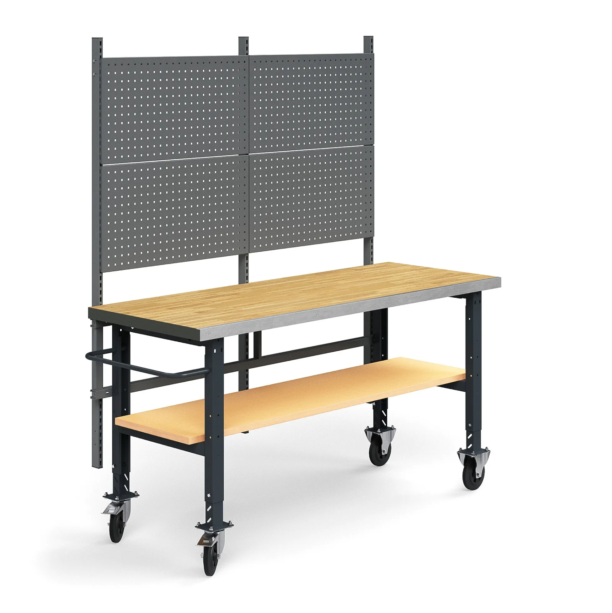 Teollisuuspöytäkokonaisuus TRUST Siirrettävä, työkalupaneeli, alahylly, 2000x760 mm, tammiparketti