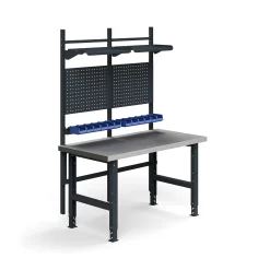 Teollisuuspöytäkokonaisuus TRUST Työkalupaneelit, laatikot + hyllyt, 1500x760 mm, teräs