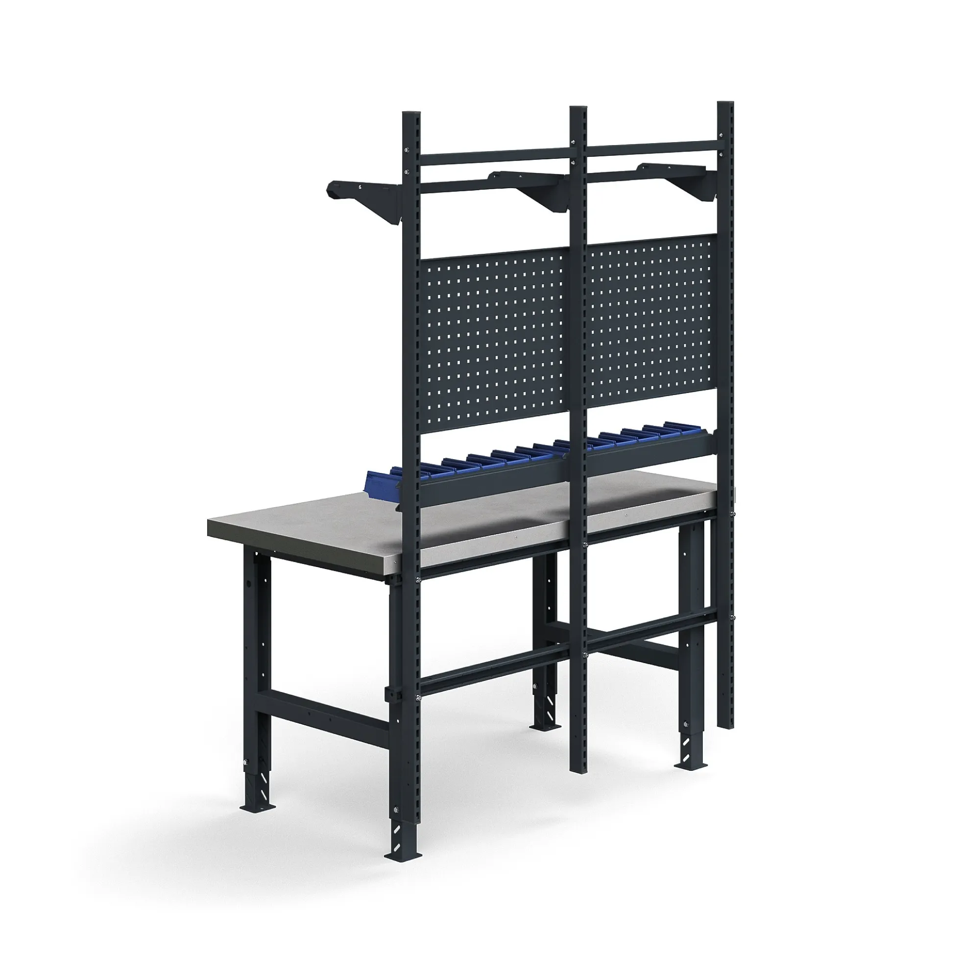 Teollisuuspöytäkokonaisuus TRUST Työkalupaneelit, laatikot + hyllyt, 1500x760 mm, teräs