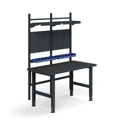 Teollisuuspöytäkokonaisuus TRUST Työkalupaneelit, laatikot + hyllyt, 1500x760 mm, suojamatto