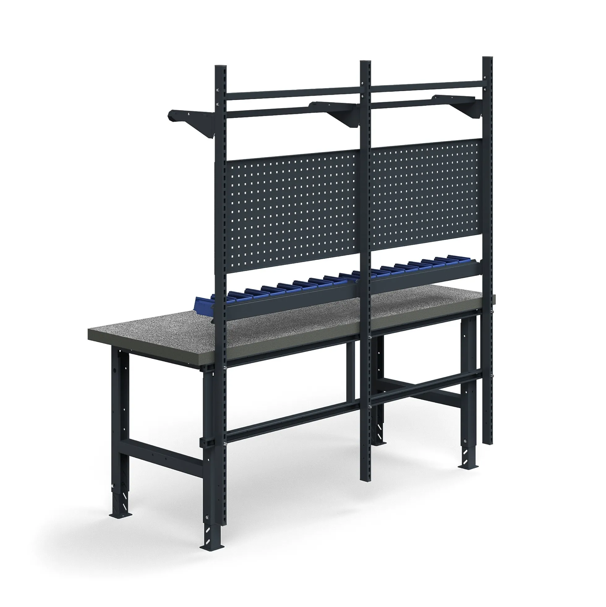 Teollisuuspöytäkokonaisuus TRUST Työkalupaneelit, laatikot + hyllyt, 2000x760 mm, vinyyli