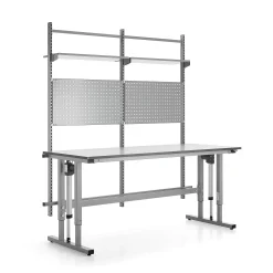 Teollisuuspöytä MOTION Korkeussäädettävä, 400 kg, 2000x800 mm, työkalupaneeli + hyllyt